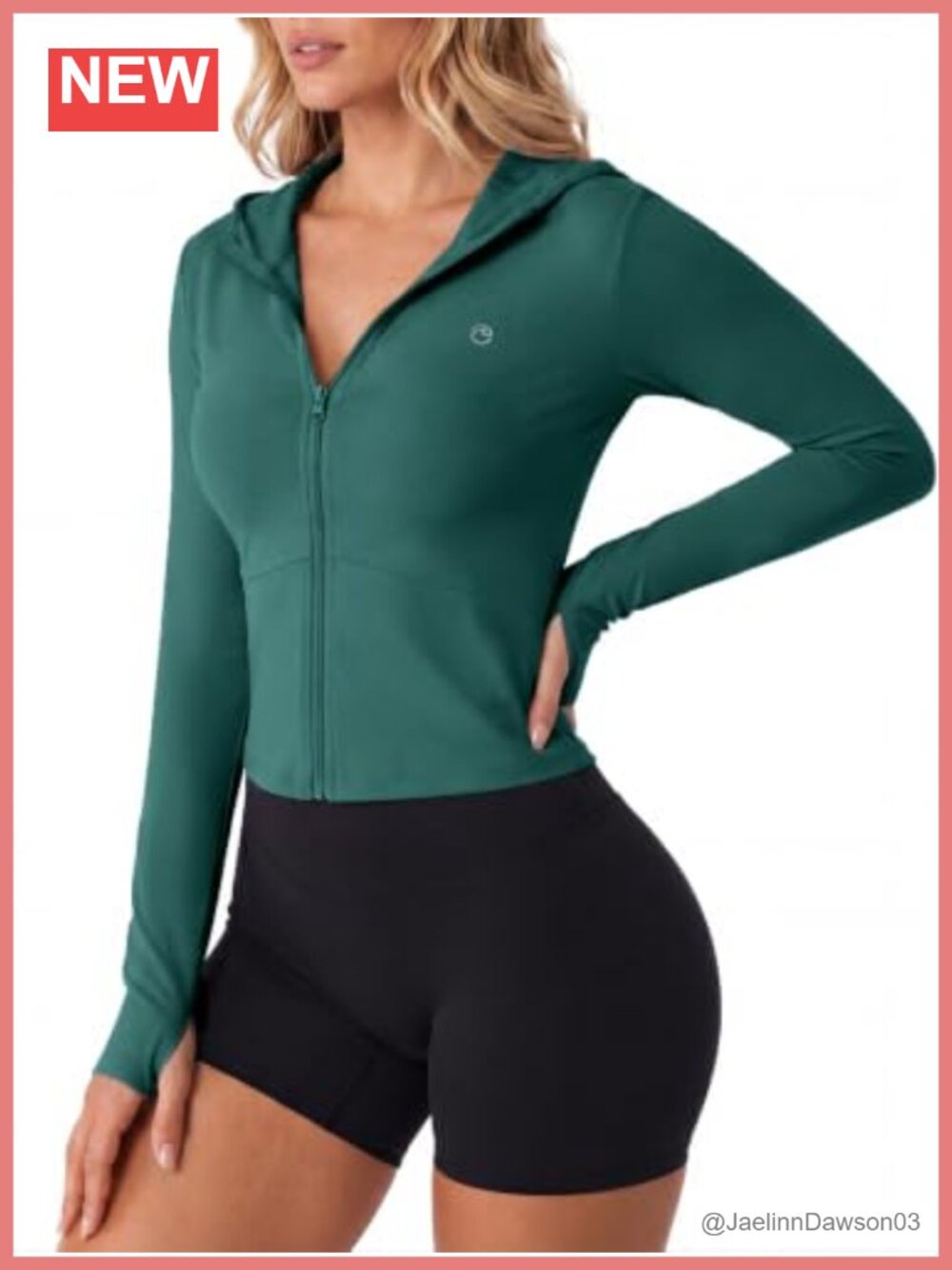 Cropped Zip Up Hoodie Athletic Jacket Slim Fit Thumbholes